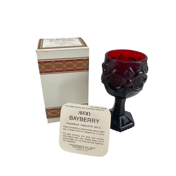Avon 1876 Cape Cod Collection Ruby Red Glass Wine Goblet Candle Holder With Box - Picture 5 of 8
